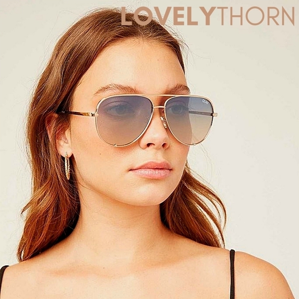 QUAY // ltd ed oversized aviators gold frames navy peach fade lenses - Picture 5 of 16